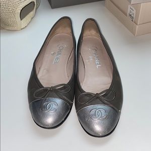 Chanel Grey and Silver Ballet Flat